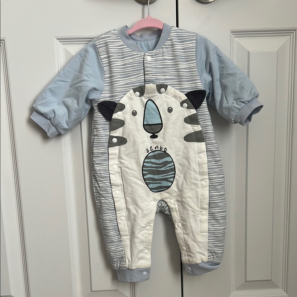 Reversible Blue and Gray Zebra Baby One Piece